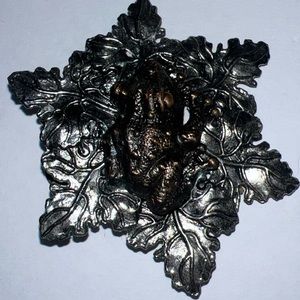 Sylvia Dahl Vintage Neiman Marcus Copper FROG Silver Leaves Clip Brooch.